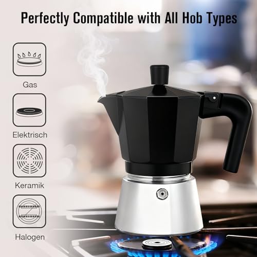 Cafetera de inducción moka Cozary con base inox de 11cm y mango termorresistente 8