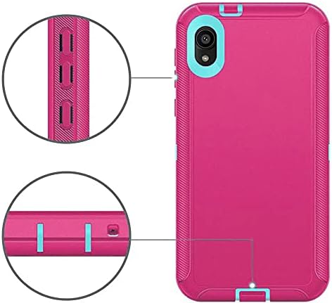 Annymall for Moto E6 Case, with Built in Screen Protector Heavy Duty Triple Layer Hybrid Full Body Shell Rugged Shockproof Defender Protective Phone Case Cover for Motorola Moto E6 2019 (Rose/Mint)