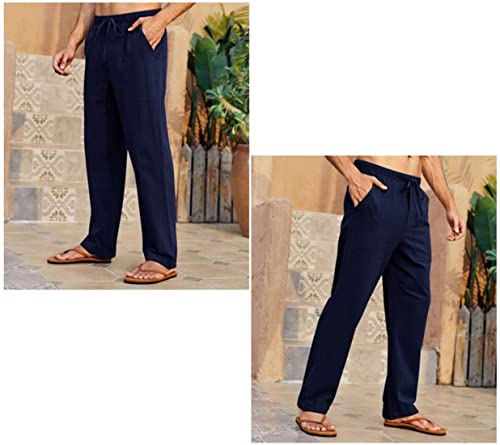 Image of Gafeng Mens Linen Pants Yoga Casual Beach Summer Harem Baggy Trousers