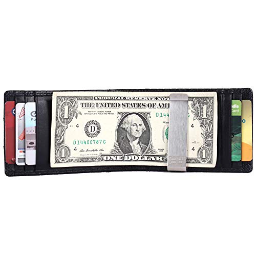 Image of Brooklyn Bridge Genuine Leather Money Clip Wallet for Men Matt VT Black - Premium Slim RFID Protected Wallet with Cash Clip & Multiple Card Slots, Stylish Front Pocket Design, Gift for Men