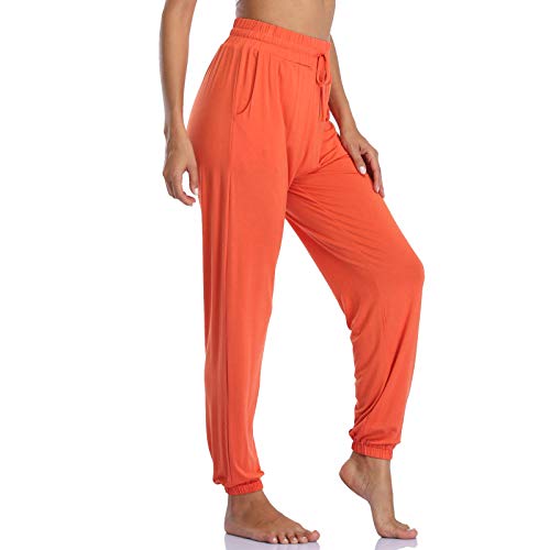Envlon Pantalones deportivos para mujer, holgados, ligeros, con cordón, para entrenamiento, correr, casual, suaves, con bolsillos, naranja, L