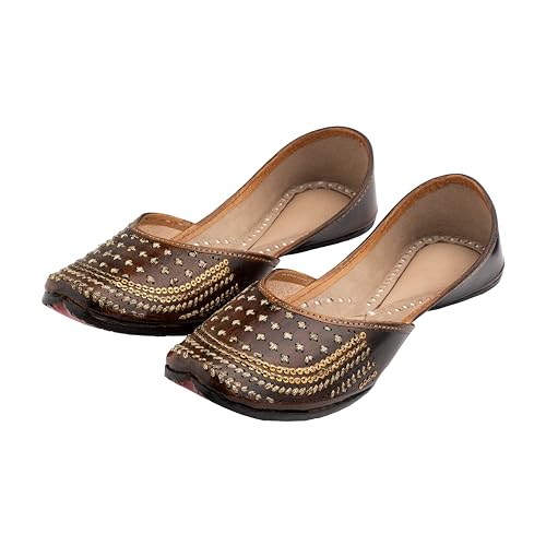 Image of KORAKARI Women's Traditional Ethnic Amber Punjabi Jutti, Leather Flat Comfortable Mojaris for Girls
