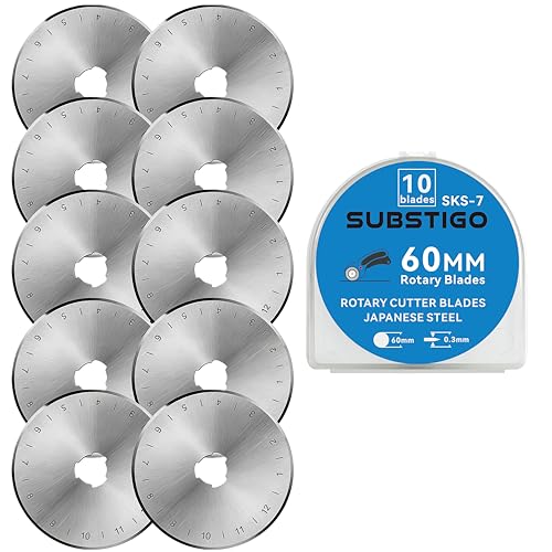 10 Pack 60mm Rotary Cutter Blades Fits for Olfa/for Fiskars Sharp Durable Rotary Blades 60mm for Quilting/Sewing/Heavy Fabric/Arts Crafts (SKS-7 Grey)
