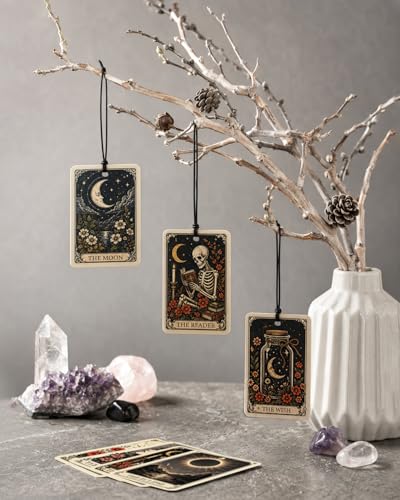 Image of 10PCS Tarot Inspired Car Air Fresheners - Vintage Tarot Gothic Hanging Air Freshener, Car Mirror Hanging Accessories, Goth Accessories, Witchy Gifts Rearview Mirror Charms for Women