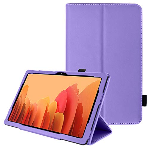 TECHGEAR Leather Case for Samsung Galaxy Tab A7 10.4" (SM-T500 / T503 / T505 / T509) Premium PU Leather Slim Folio Stand Smart Case Cover with Hand Strap, Auto Sleep/Wake [Purple]