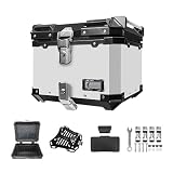 Maletero De Motocicleta Impermeable Baúl Para Moto Con Cerradura De Seguridad Universal Motocicleta Top Case Con Respaldo Y Placa De Montaje Seguro Y Duradero Para Casco Y Equipo - 40/45/55L(Silver,40