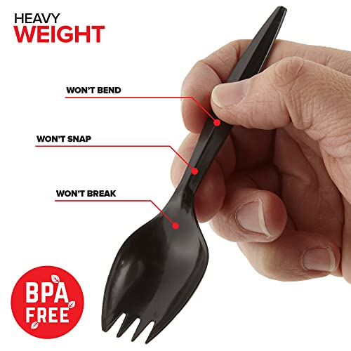 Disposable Sporks (100-Count) Black Plastic Spork, Bpa Free 2-In-1 Utensils, Heavy Weight Fork Spoon For School Lunch, Picnics, Catering, Restaurants, Birthday Parties - Stock Your Home #TOP3