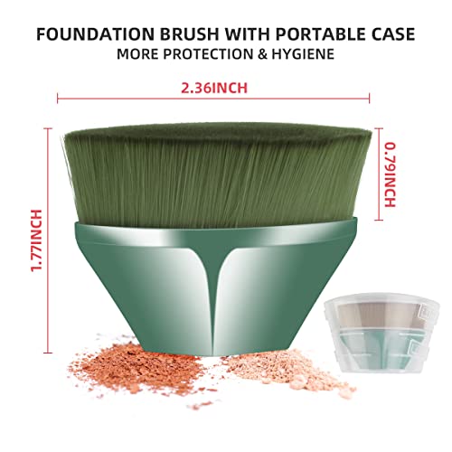 2 Pack Foundation Brush - Beahot Kabuki Hexagon Make Up Brushes For Face Blush Professional Flat Top Powder Brush For Blending Liquid, Cream Or Flawless Power Cosmetics With Sealed Protective Case (Green) #TOP1