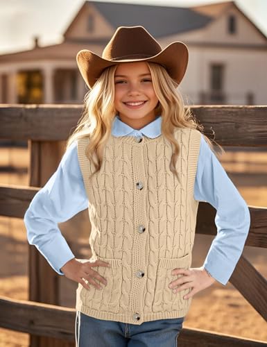 Girls Sweaters Vest Lightweight Sleeveless Cable Knit Sweater Cardigans Button Down Knitwear Tank Tops with Pockets3