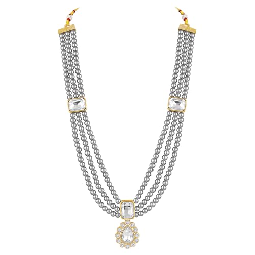 Image of Peora Crystal Faux Pearl Kundan Necklace & Jewellery Set Gift for Women