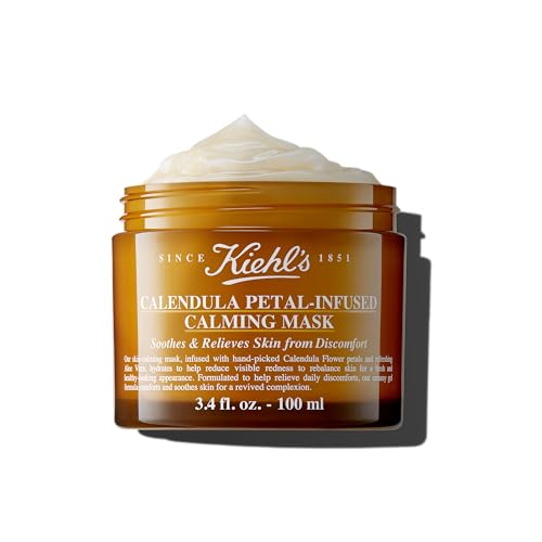 Kiehl's Calendula Petal Infused Calming Mask, Hydrating & Soothing Gel Face Mask for All Skin Types, Refreshes Dry Skin, with Calendula & Aloe Vera, Paraben-free, Fragrance-free