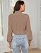 Kate Kasin Womens Button Down Shirt Business Casual Work Professional Blouse Dress Casual Bow Tie Neck Bodysuit Tops Camel XL