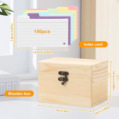 Karteikarten Box, Aarteikarten Box Karteikasten Holz mit Deckel, inklusive 150 Karteikarten, Vokabelbox für Sprachprüfungen, Vokabeltraining und tägliches Lernen