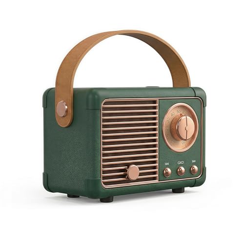 Retro Bluetooth Speaker, Portable Wireless Speaker with Classic Leather Feel & Rose Gold Accents, Loud Sound, Aesthetic Room Decor, Unique Gifts for Women Men Home Office Kitchen (Olive Green)