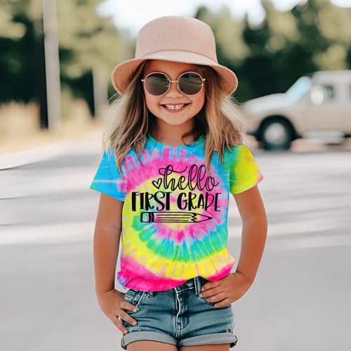 Image of KEKEMI Kid Girls First Day of School Shirt Hello Kindergarten First /Second /Third Grade Tshirt Back to School Tees Tops 4-10Y