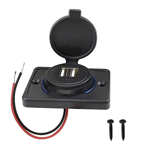 JaneYi Prise USB 12V Chargeur de Voiture Double Port 3.1A USB Adaptateur avec LED Indicateur Panneau de Chargement Connecteur avec Couvercle Étanche Anti-poussière pour Camping Car Voiture Bateau