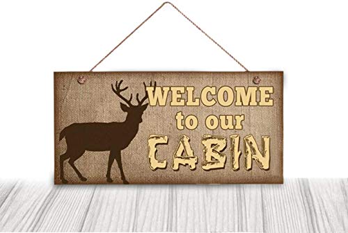 Welcome to Our Cabin Wood Sign Rustic Decor Deer Silhouette Wall Plaque Woodland Gift Country Decor 12x6inches(1064qq)