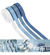 HUIHUANG Dusty Blue Satin Ribbon 1/2 inch x 4 Rolls Light Blue/Smoke Blue/White/Dusty Blue Ribbon...