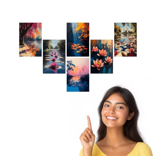 Image of SiddArtify Impressionist Floral Wall Art Prints Set - Botanical Lotus Poster Decor for Living Room Bedroom Office - Set of 2-4x6 Inch - Board (Pack of 6) - Sticker (Pack of 6)