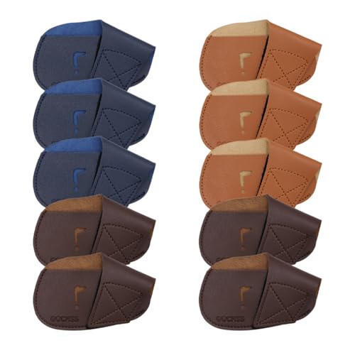 Image of I Golf Iron Headcovers 10pcs PU Fit Both Right-Handed Clubs Golf Club Protector for Titleist Callaway Ping Taylormade Fit More Brands Golf Iron. (Yellow+Dark Blue+Brown)