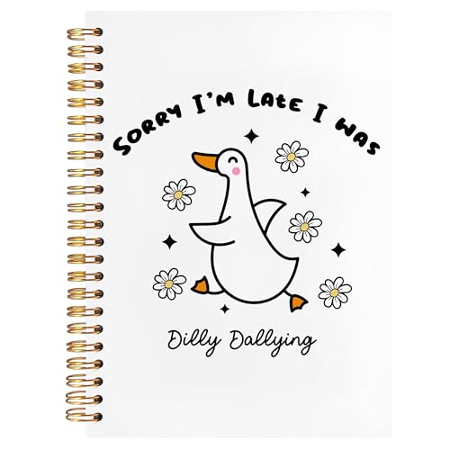 BearCake Goose Notebook Journal, Goose Lovers Gifts, Sorry I'm Late I Was Dilly Dallying Journal for Women, Trendy Geese Floral Hardcover Spiral Notebook 5.5x8.3
