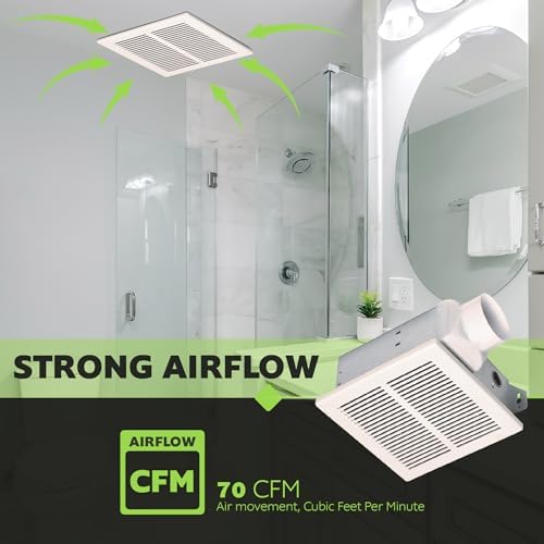 Image of Homewerks 299650A Bathroom Fan Ceiling Mount Exhaust Ventilation, 2.0 Sones, 70 CFM, White