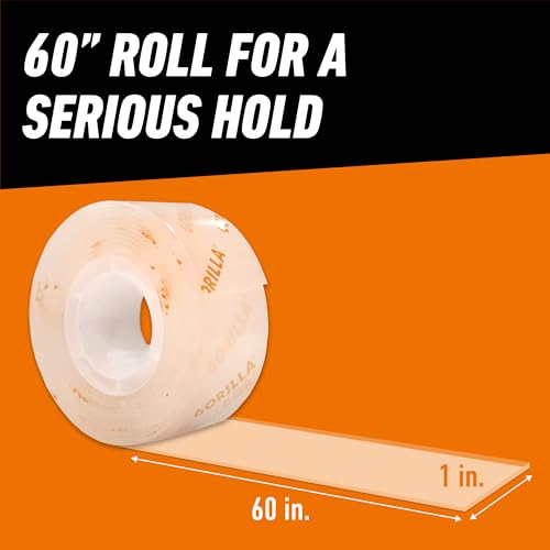 Gorilla Tough & Clear; Double Sided Mounting Tape; Weatherproof; 1" x 60"; Clear; (Pack of 2)