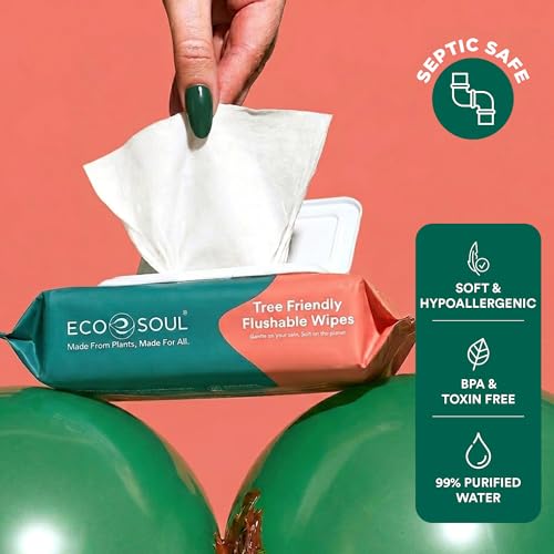 Image of ECO SOUL [Pack of 2, 96 Count] Flushable Extra-Large Adult Wipes-Aloe Fresh| Eco-Friendly Compostable| 99% Purified Water, Hypoallergenic,Soft Wipes, BPA