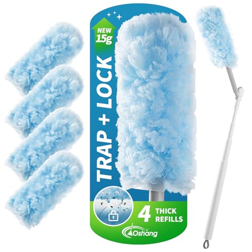 Image of oshang Disposable Heavy Duty Duster Refills, 4 Pack | 43 inch Extendable Handle, Compatible with Swiffer, For Ceiling Fans, Blinds, Furniture & High Corners