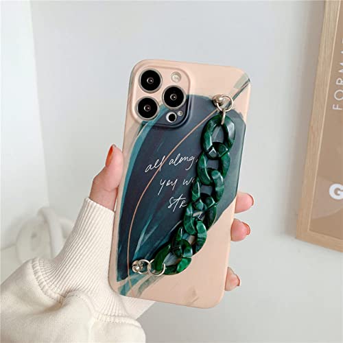 Coque marbre iPhone 13 Pro Max avec chaîne bracelet élégante en silicone chic