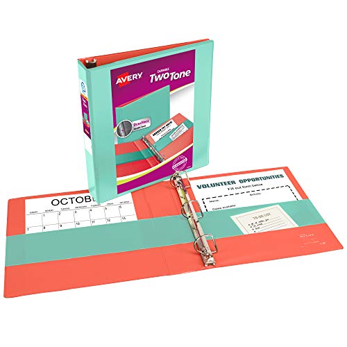 Image of Avery Two-Tone Durable View 3 Ring Binder, 1.5 Inch Slant Rings, Mint /Coral Binder (17289)