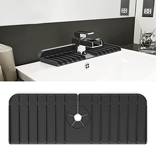 Kitchen Sink Splash Guard, Silicone Splash Guard Mat Behind Faucet, Splash Guard Mat for Kitchen, Bathroom, Bar, Farmhouse, RV (Black)