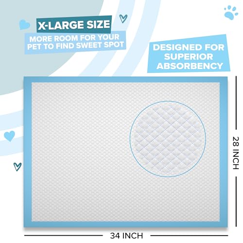 Puppy Pads XL โ 28โณ x 34โณ Extra Large, Super Absorbent, Leak-Proof Dog Training Pee Pads โ Waterproof, Non-Slip with Sticky Tapes, 6-Layer Protection, Odor Control (XL โ 28โณ x 34โณ- 40ct) Puppy Pads XL โ 28โณ x 34โณ Extra Large, Super Absorbent, Leak-Proof Dog Training Pee Pads โ Waterproof, Non-Slip with Sticky Tapes, 6-Layer Protection, Odor Control (XL โ 28โณ x 34โณ- 40ct)