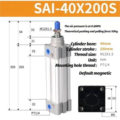 Vérin pneumatique à double effet SAI 32 40 pour automatisation industrielle