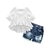 Lankey Girl Children clothing little kids' 2 Piece Cotton Flounced Sleeves Casual Coat Jeans Pants Sets, White, 3-4