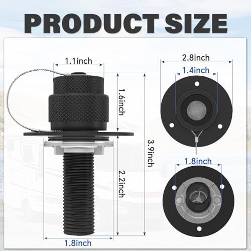Image of 2 Pack All Metal RV City Water Inlet with Check Valve RV Water Inlet -rv Water Fill Inlet Leak Proof & Universal Fit for RV Camper Motorhome Trailer Marine -Black