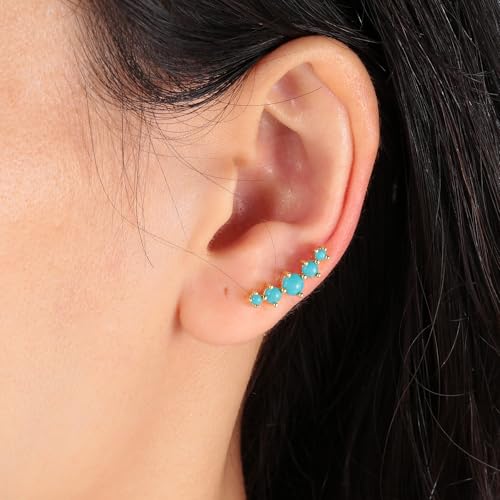 CiNily Opal Ear Crawler Earrings, 14K Gold Plated Cuff Climber Earrings Small Flat Back Stud Earrings Fashion Jewelry Mothers Day Gifts for Women Girls Hypoallergenic, White Gold, Rose Gold2