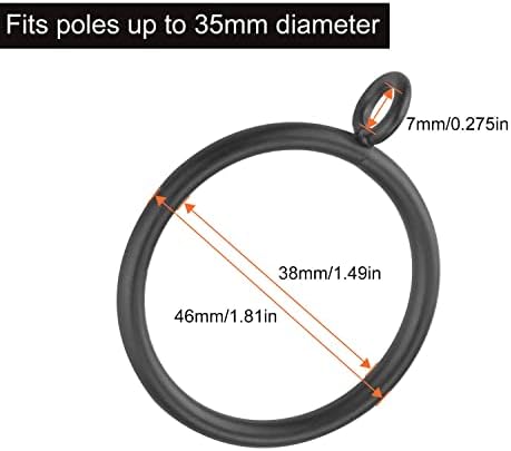 AHUNTTER 50 Pack 38mm Matte Black Metal Curtain Drapery Pole Rings with Curtain Hooks - Smooth Glider Curtain Rail Hanging Rings fit Rods up to 35mm Diameter