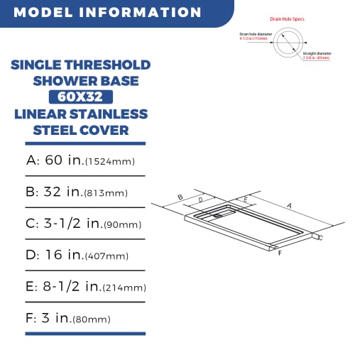 Ckb 60 In. L X 32 In. W Shower Base Including Polished 304 Stainless Steel Linear Drain Cover. Acrylic Shower Pan With 3 Aluminium Flanges, White #TOP1