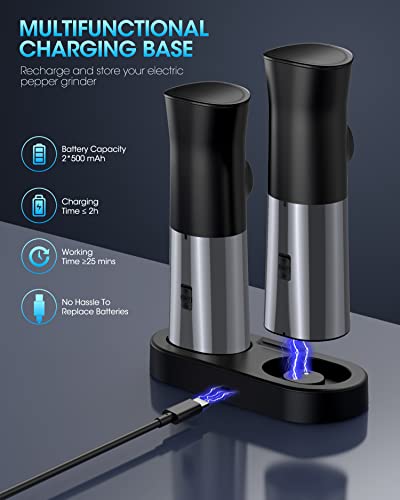 Gravity-Electric-Salt-And-Pepper-Grinder-Set - 𝐔𝐩𝐠𝐫𝐚𝐝𝐞𝐝 Large Capacity - Usb Rechargeable Automatic Pepper Mill Grinder - Adjustable Coarseness - One Hand Operated - Stainless Steel, Led Light #TOP1