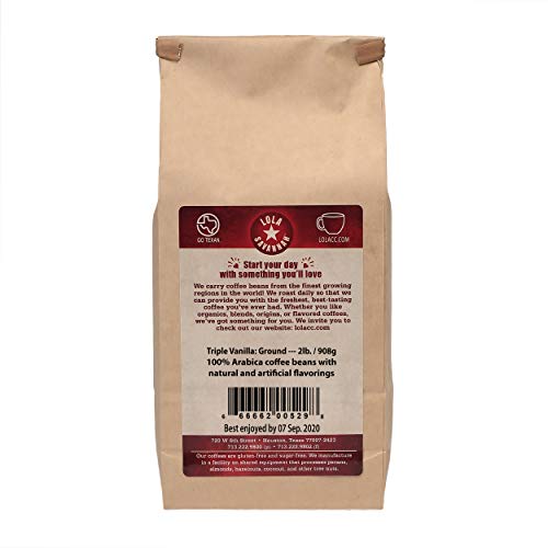 Lola Savannah Triple Vanilla Ground Coffee - Three Unique Layers Of Vanilla Delivers An Irresistible Velvety Smooth Sweet Cream Profile, Caffeinated, 2Lb Bag #TOP2