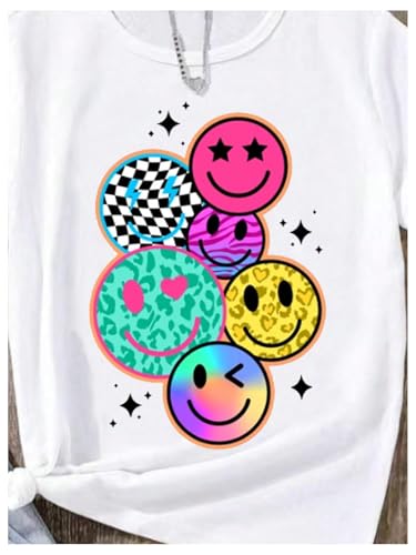 Floerns Girl's Smiling Face Graphic Crew Neck T Shirt Short Sleeve Casual Cute Tee Top3