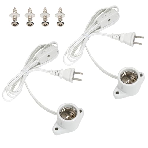 Pispoer|電球ソケット|E26口金|コード付き ソケットコンセント |スイッチ付1.5M|E26用 ソケット付きコンセント|おしゃれ|簡単取付 工事不要|PSE認証|ホワイト|2個セット