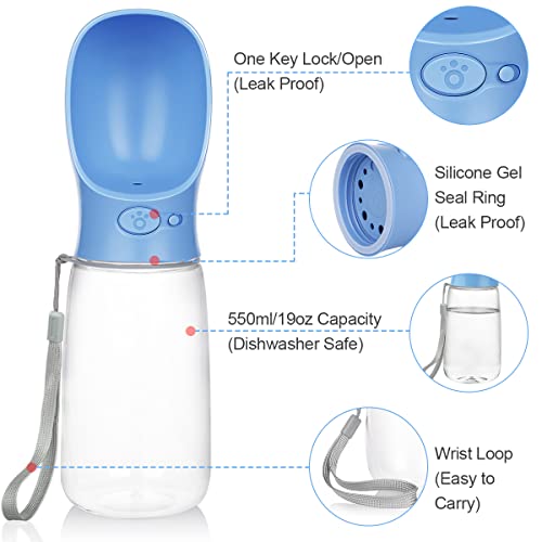 Yicostar Dog Water Bottle, Leak Proof Portable Dog Water Bottle For Walking Dog Water Dispenser With Drinking Feeder For Pets Outdoor, Travel, Hiking Food Grade Plastic(19Oz, Ocean-Blue) #TOP3