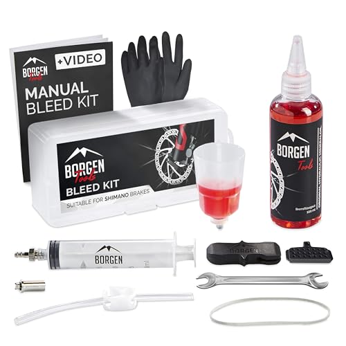 Borgen Kits de purga para frenos apto para Shimano discos hidráulicos I Kit de servicio para frenos de bicicletas I Conjunto de purga con instrucciones paso a paso para la purga perfecta