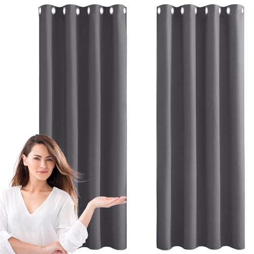 CHENMIAO Cortinas Opacas Dormitorio 2 Piezas 350 x 210 cm Opacas Poliéster Ojales Ventana Cortinas, Cortina Acustico Modernas Decorativas para Ventanas Salon/Dormitorio/Cocina, Gris Oscuro