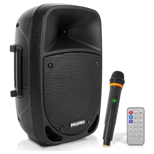 PYLE Sistema de Altavoces, PA, 800W, Bluetooth, Portatil, Recargable, Interiores, Exteriores, Subwoofer de 8”, Lector de MP3/USB/SD, Micrófono, inalambrico, Radio USB/SD, Color Negro