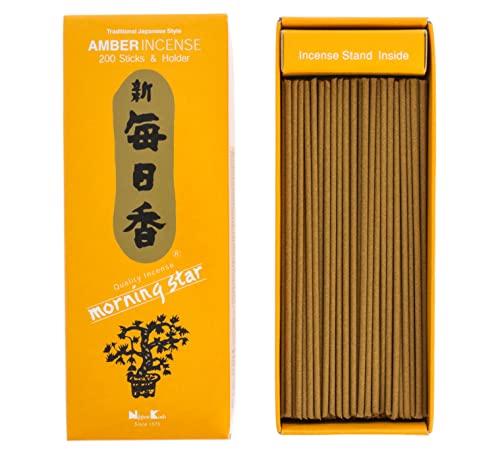 Nippon Kodo Incienso Morning Star Ámbar, Incienso de Estilo Japonés de 200 barritas, Incluye incensario Cover