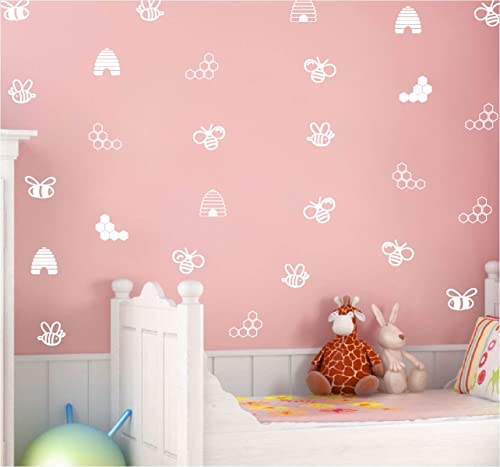Geometric Bee Honeycomb Wall Art Decor Stickers For Kids Room Removable Diy Hexagon Wall Decor Decals Fg345 (White) #TOP1