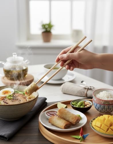 ORCHIDS 10 Pairs Bamboo Chopsticks Set – Reusable Wooden Chopsticks for Sushi, Chinese, Korean & Japanese Cuisine, Lightweight & Eco-Friendly for Cooking & Dining